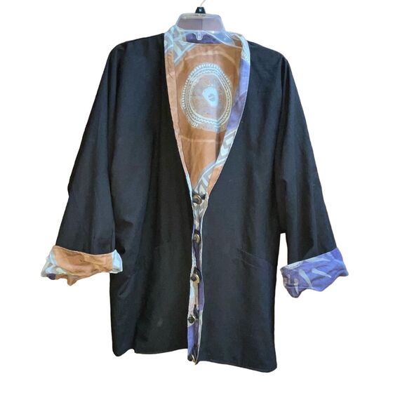 Lagenlook Batik Unbranded Reversible Mayan Sun Jacket Knot Coin Buttons Artsy - Picture 4 of 8